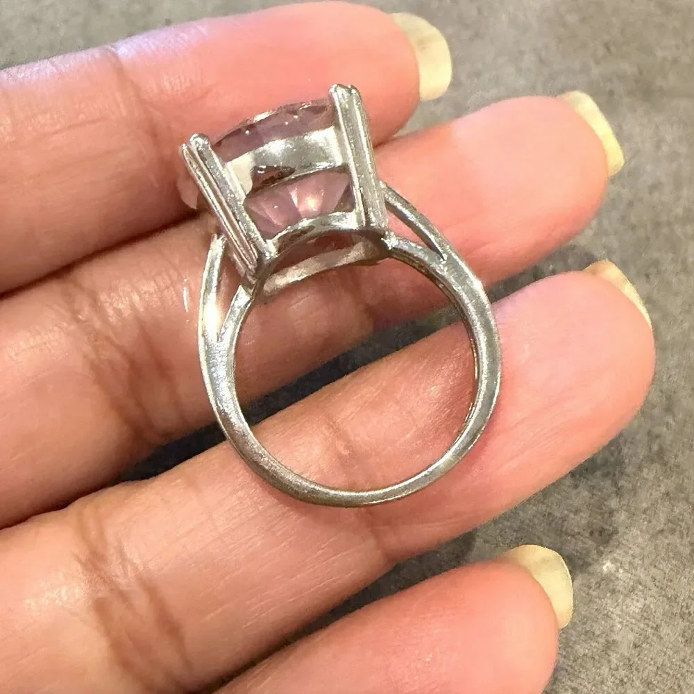925 Sterling Silver Pink Solitaire Ring Round Cut Promise Engagement Ring Sz 6